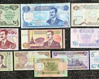 Iraq Set of 11 Different Notes 1/4,1/2,1,5,25,25,50,50,100,250,10000 Dinars 1990s–2003