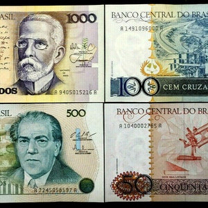 Brazil 4 Banknotes Set 1000,500,100, 50 Cruzeiros 1986-1988 UNC World Banknotes