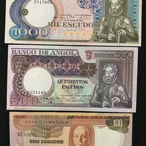 Angola 3 Banknotes Set 100 Escudos 1972, 500 Escudos 1973, 1000 Escudos 1973 UNC World Banknotes