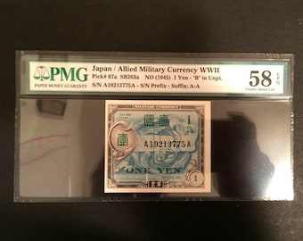 Japan - Allied Military WWII Currency 1 Yen 1945- PMG - WWII Artifact