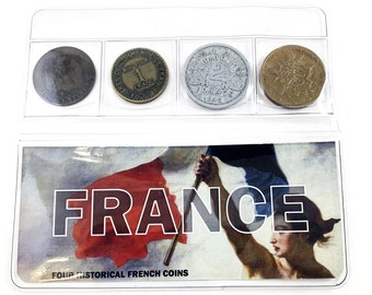 Francia: Incluye cuatro monedas históricas francesas COA y álbum