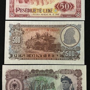 Albania 3 Banknotes Set 50 Leke 1976, 500 Leke 1957, 1000 Leke 1957 UNC World Banknotes
