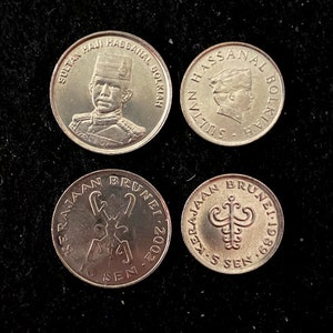 Brunei 2 Coins Set 5, 10 Sen UNC World Coins Year 1989 and 2002