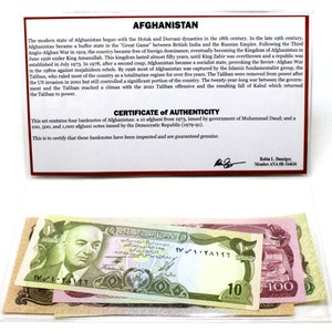 AFGHANISTAN 4 Banknotes Collection - COA and History and Folder Included