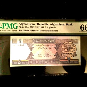Afghanistan 2 Afghanis 2002 World Paper Money UNC Currency - PMG Certified