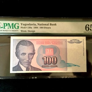 Yugoslavia 100 Dinara 1994 World Paper Money UNC Currency - PMG Certified