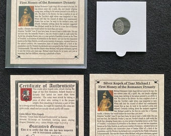 Kopek de plata del zar Miguel I de la dinastía Romanov COA e historia incluidos