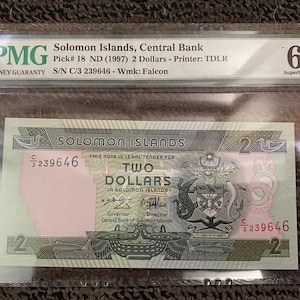 Solomon Islands Central Bank 2 Dollars 1997 Pick# 18 PMG 66 EPQ GEM