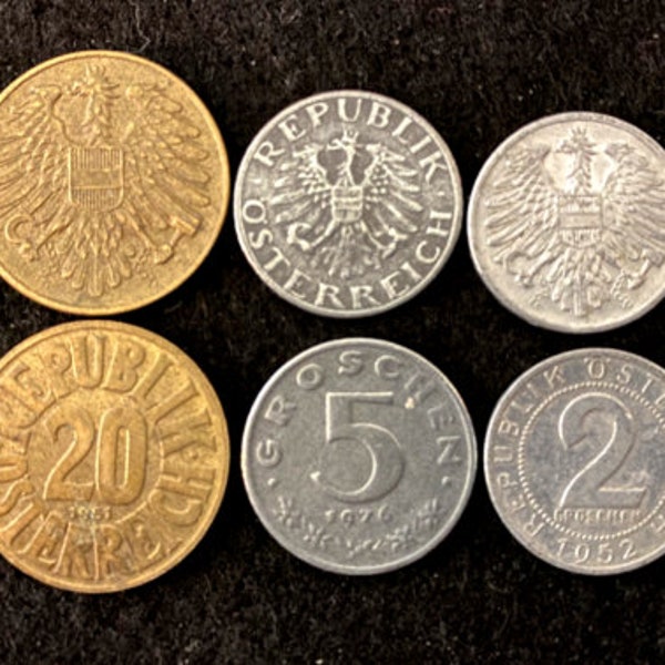 Austria 3 Coins Set 2, 5, 20 Groschen World Coins Year 1950s to 1976