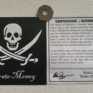 Pièce de pirate authentique du XVIIIe siècle, pièce de monnaie en étain Piti coincée dans le port de Palembang