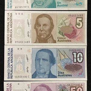 Argentina 4 Banknotes Set 1,5,10,50 Austral 1985-1991 UNC World Banknotes
