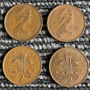 FOUR Great Britain 2 Pence 1985 Circulated - 4 Coins