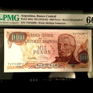Argentina 1000 Pesos 1976 World Paper Money UNC Currency - PMG Certified
