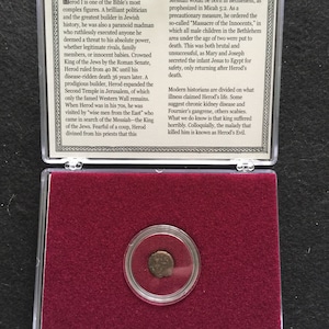 Judaea AE Herod The Great Bronze Prutah 2000 Years Old Coin Issues In Holy Land.SOA and History and Coin Holder and Case Included