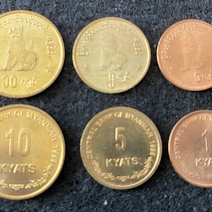 Myanmar 3 Coins Set 1, 5, 10 Kyat Year 1999 World Coins