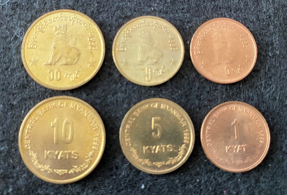 Myanmar Old Coins　ミャンマー 古い コレクション Myanmar 3 Coins Set 1, 5, 10 Kyat Year 1999 World Coins - Etsy