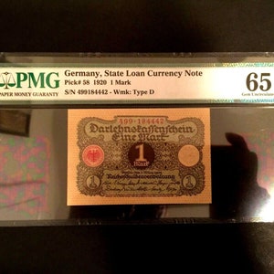 German 1 Mark 1920 - PMG Certified - WW1 Era