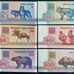 Belarus 6 Banknotes Set  10,25, 50, 100 Rublei & 5 Rubles 50 kap 1992 UNC World Banknotes