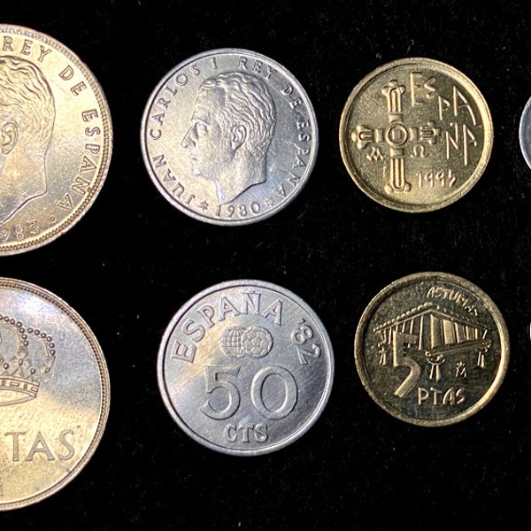 Spain 4 Coins Set 1, 5, 25 Pestas and 50 Centimos UNC Year 1980s to 1990s World Coins