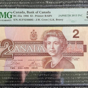 Canada Bank Of Canada 2 Dollars 1986 bc-55a PMG 53 EPQ AUNC