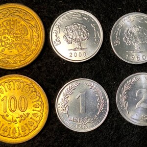 Tunisia 3 Coins Set 1, 2, 100 Millem UNC  Year 1960 to 2000 World Coins