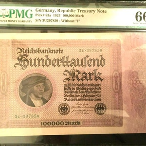 Antique Rare Historical 100,000 German Marks 1923 - PMG Certified UNC GEM