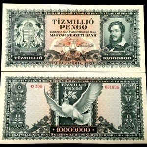 Hungary 10,000,000 Pengo 1945 P-123 XF Banknote World Paper Money