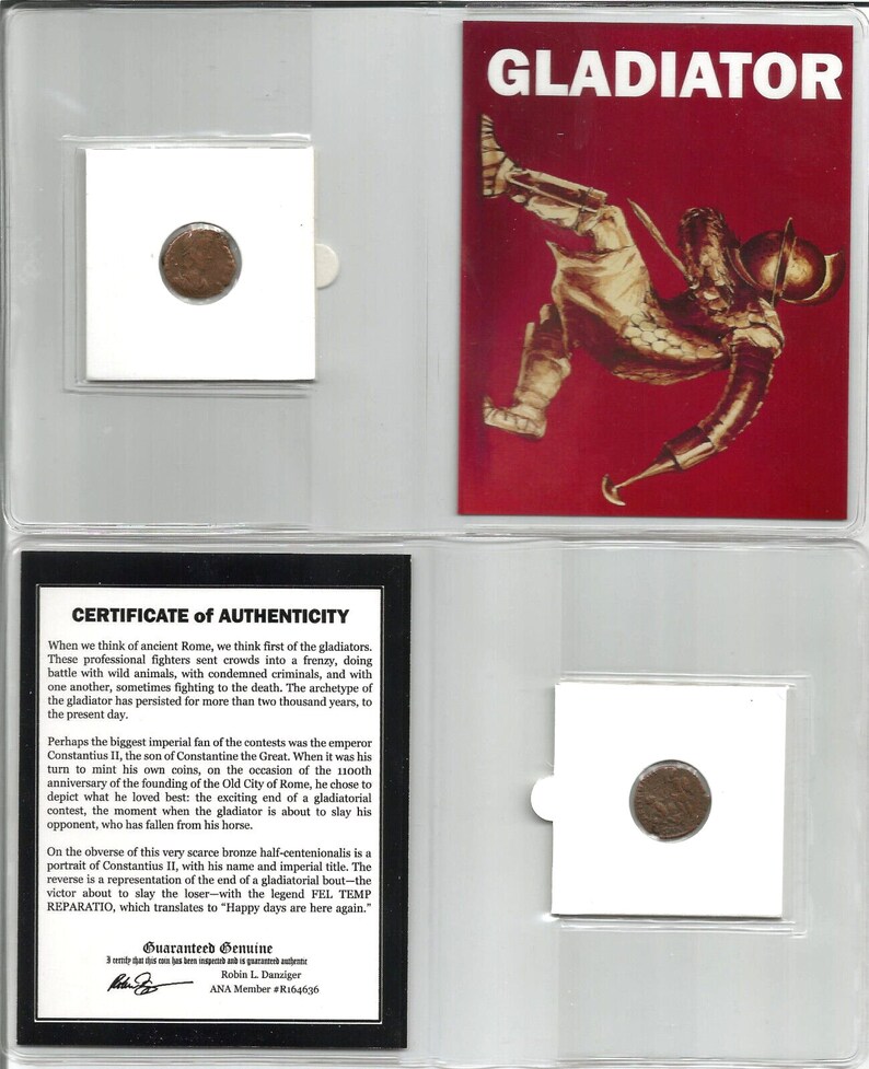 Roman Gladiator Coin : Roman Bronze Coin COA and History and Holder and ...