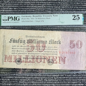 Germany Republic Treasury 50 Millionen Mark 1923 P98a PMG-25 Very Fine