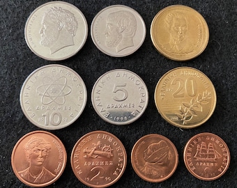 Greece 5 Coins Set 1, 2, 5, 10, 20 Drachmai Year 1990s UNC World Coins