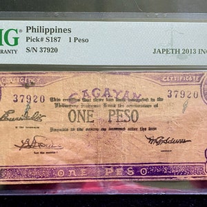 Philippines Emergency Issue 1 Pesos Pick # S187 PMG 25 Very Fine