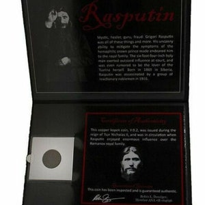Rasputin Copper Kopek Coin Issued In Reign Of Nicholas II COA and History and Album