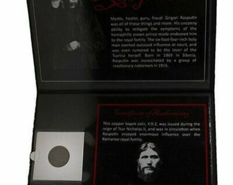 Rasputin Copper Kopek Coin Issued In Reign Of Nicholas II COA and History and Album