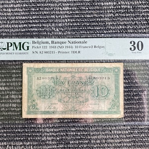 Belgium Banque Nationale 10 Francs 1943 Pick# 122 PMG-30 Very Fine