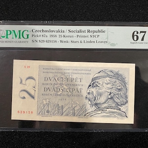 Czechoslovakia / Socialist Republic 25 Korun 1958 Pick#87a PMG 67 EPQ Gem UNC