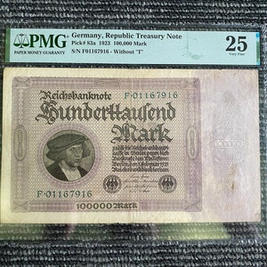 Antique Rare Historical 100,000 German Marks 1923 - PMG-25 Very Fine