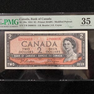 Canada Bank Of Canada 2 Dollars 1954 PMG-35 Choice Very Fine