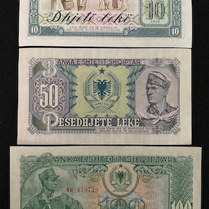 Albania 3 Banknotes Set 10 Leke 1976, 50 Leke 1957, 100 Leke 1957 UNC World Banknotes