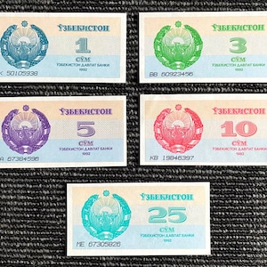 UZBEKISTAN Set of 5 Banknotes 1, 3, 5, 10, 25 Sum 1992 - Collectable Set