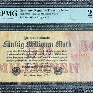 Germany Republic Treasury 50 Millionen Mark 1923 P98a PMG-20 Very Fine