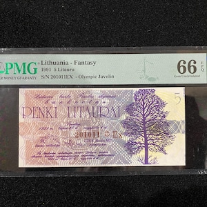 Lithuania 5 Litauru 1991 PMG-66 EPQ UNC