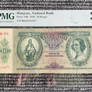Hungary National Bank 10 Pengo 1936 PMG-25 Very Fine