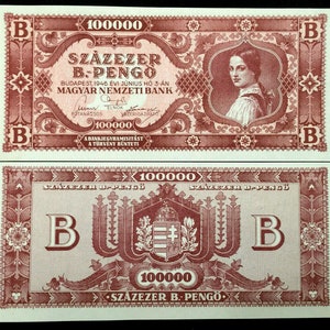 Hungary 100,000 - B Pengo 1946 P-133 Circulated aUNC Banknote World Paper Money