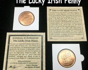 Lucky Irish Penny Minted In 1928-1968 UNC COA-History and Coin Holder and Album Included