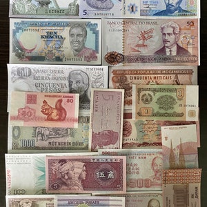 World Banknote Lot of 20 Countries  Kazakhstan,Congo,Brazil,Mozambique,Argentina,China,Tajikistan,Belarus, and More  - All 20 Years Old UNC