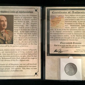 Forbidden Coin of AFGHANISTAN 5 Afghanis 1961 - COA and History & Album Included