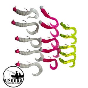 Hand Painted Rigged Jig Heads with 3 inch Grub Tails  (Pack of 5)