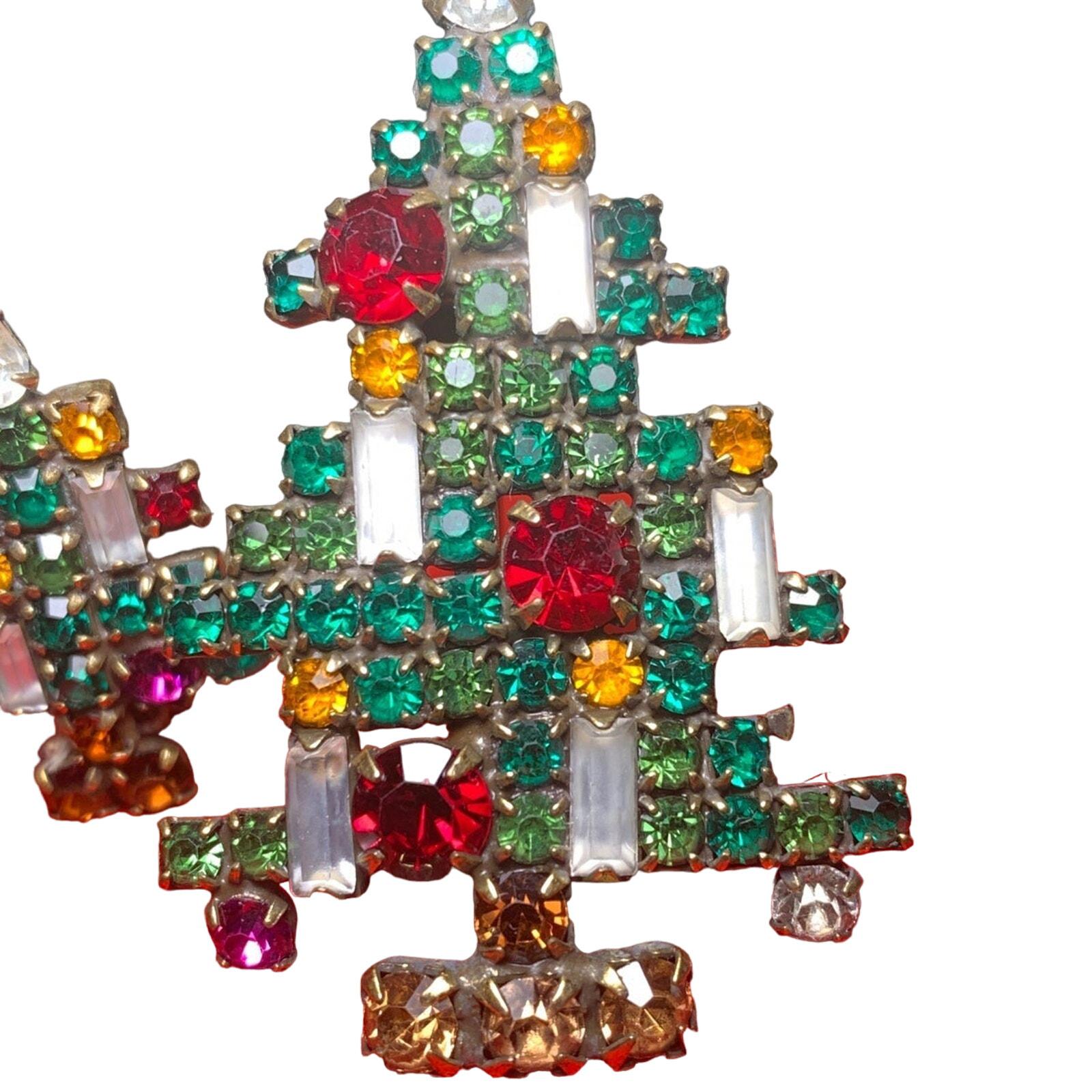 Weiss Christmas Tree Rhinestone Brooch and earrings set
