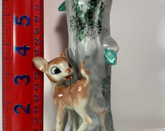 Anthropomorphic  Sweet Fawn Deer with tree  Colorful Bud Vase Made in Japan Grannycore