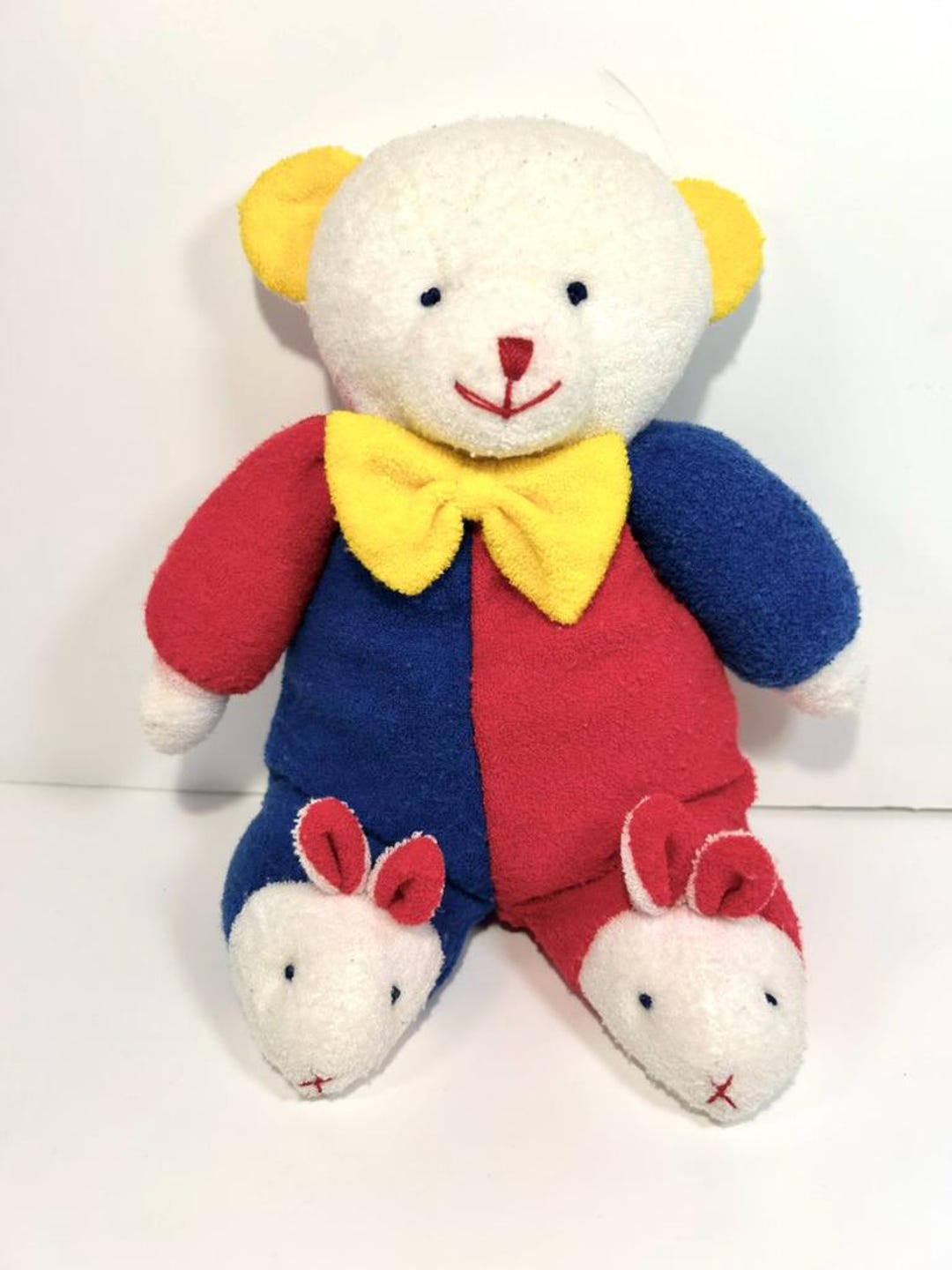 Soft Dreams Vintage Rattle Color Block Bear Terry Cloth Red,white ...